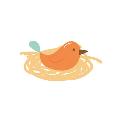 cute bird in nest icon, flat style