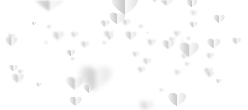 Beautiful white heart paper on white with blurred background. Panoramic banner image for St. Valentines Day, Mother's Day, wedding anniversary. Wedding invitation e-card. 3D illustration rendering.