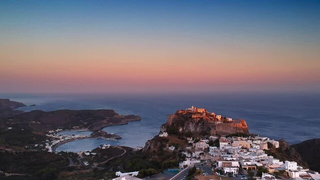 Aerial view over Kapsali and Chora in Kythera island, Greece