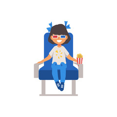 Little girl in 3d glasses watch a movie