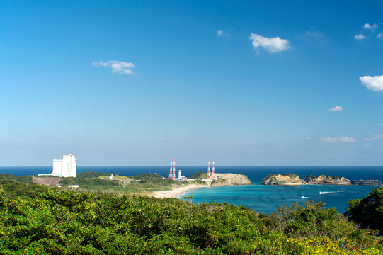 鹿児島県　種子島の種子島宇宙センターのロケットの丘展望所からの眺め
