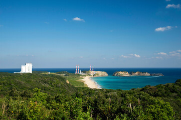 鹿児島県　種子島の種子島宇宙センターのロケットの丘展望所からの眺め