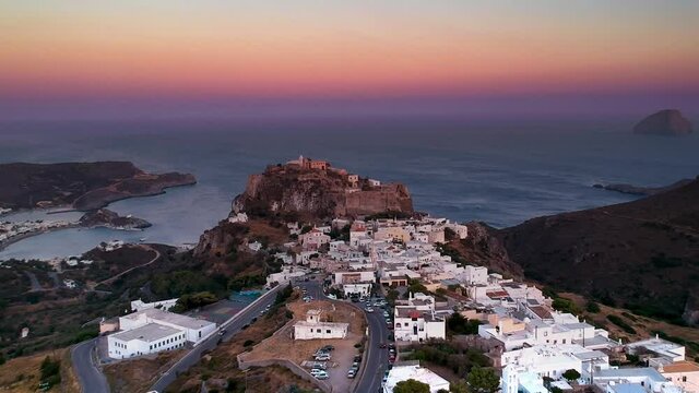 Aerial view over Kapsali and Chora in Kythera island, Greece