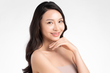 Beautiful young asian woman with clean fresh skin on white background, Face care, Facial treatment, Cosmetology, beauty and spa, Asian women portrait