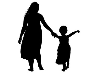 手をつなぐ母娘のシルエット