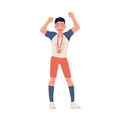 Champion or winner of sport competition man flat vector illustration isolated.