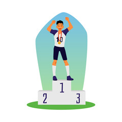 Champion of sport competition male character flat vector illustration isolated.