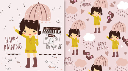 Happy Raining Girl Illustration