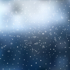 Christmas or New Year background with falling snowflakes. Vector
