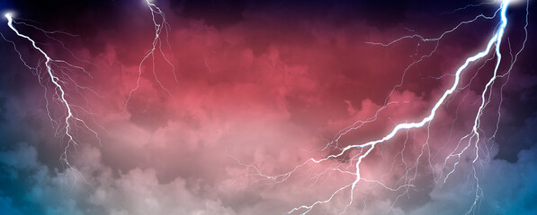 Lightning, thunder cloud dark cloudy sky, Copy space for your text