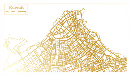 Kuwait City Map in Retro Style in Golden Color. Outline Map.