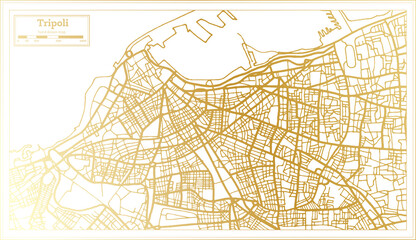 Tripoli Libya City Map in Retro Style in Golden Color. Outline Map.