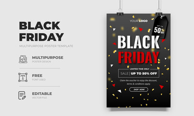 Black Friday sale poster design with text effect template