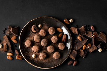 Chocolate truffles with nuts