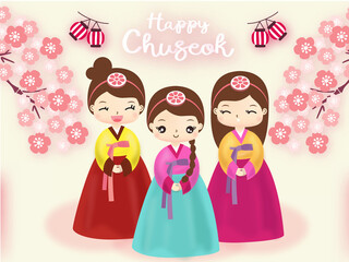 Hand Drawn Happy Chuseok Girl