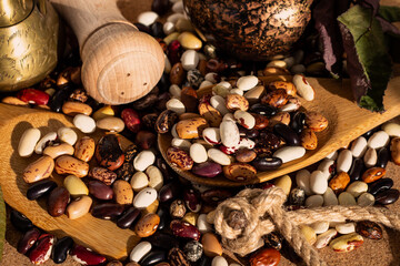 top view of multi-colored beans, super food, healthy ingredient