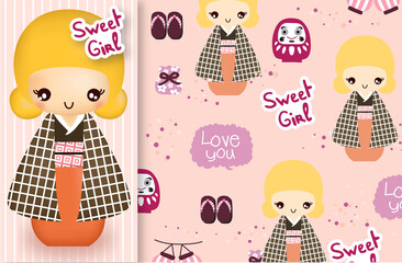 Sweet Girl Orange with pattern vector set