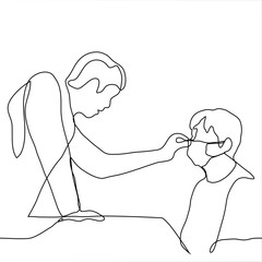 man tries to remove the mask from the face of another man. one continuous line drawing concept a person does not believe in covid-19 (coronavirus) or the protective power of a mask trying to remove it