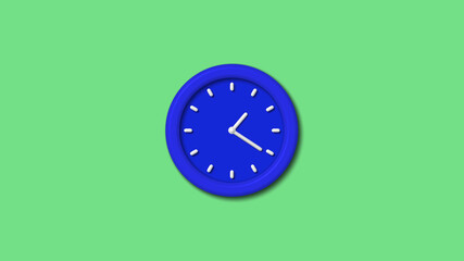 New blue color 3d wall clock on green light background,3d wall clock