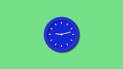 New blue color 3d wall clock on green light background,3d wall clock