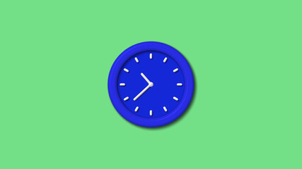 New blue color 3d wall clock on green light background,3d wall clock