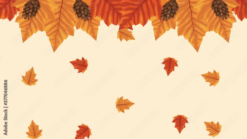 Poster hello autumn animation with leafs pattern