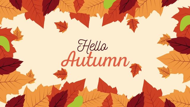 hello autumn lettering animation with leafs frame