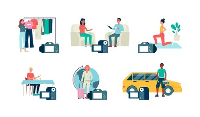 Set of bloggers and vloggers making internet content a vector isolated illustration