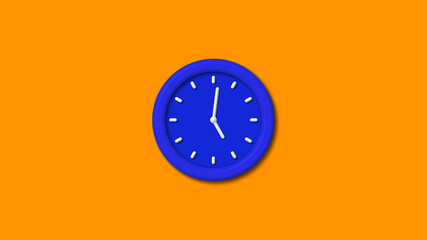 New blue color 3d wall clock on brown background,12 hours 3d wall clock