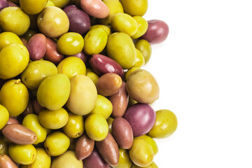 Tasty mix olives background.