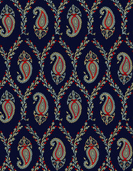 traditional Indian paisley pattern on  navy  background