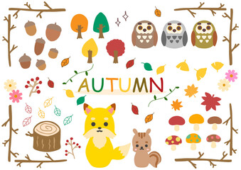 秋　かわいい　素材　セット　autumn icon set