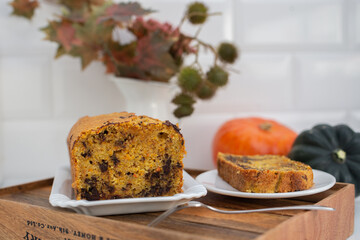 sweet home made pumpkin pie with chocolate