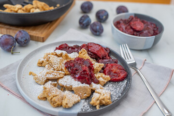 Kaiserschmarrn is a traditional Austrian or German sweet pancake dessert