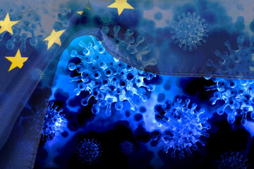 Corona Virus und Flagge der Europäischen Union EU