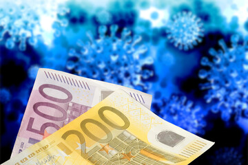 Corona Virus und Euro Geldscheine
