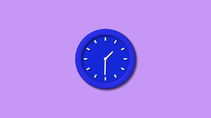 Beautiful blue color 3d wall clock on purple light background