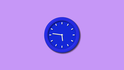 Counting down 3d wall clock icon on purple light background,blue clock