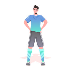 footbal player in sportswear standing pose man ready to start the match full length vector illustration