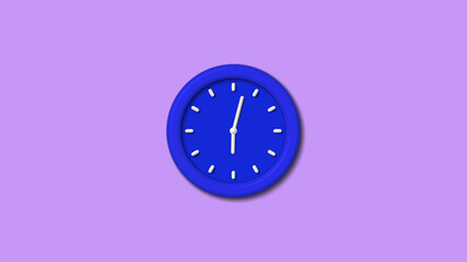 Counting down 3d wall clock icon on purple light background,blue clock