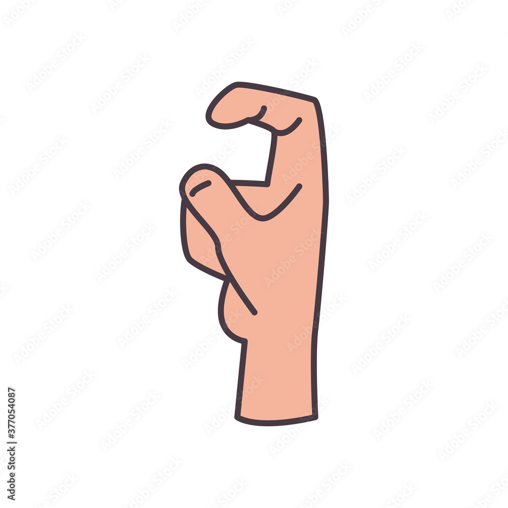Poster x hand sign language line and fill style icon vector design