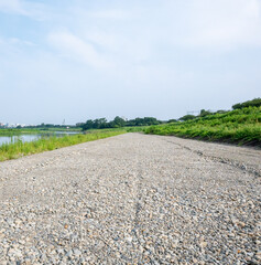 日本東京都の晴れの多摩川河原