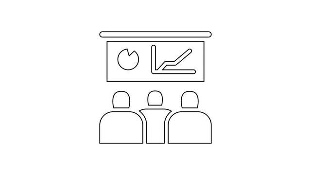 Black line Training, presentation icon isolated on white background. 4K Video motion graphic animation.