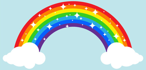 Rainbow. Rainbow with clouds on a blue background. Vector, cartoon illustration.
