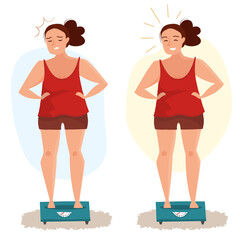 Woman sad and happy. Emotions and mood female. Cartoon flat style vector. 