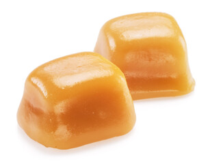 Toffee or candy caramel sweets isolated on white background.