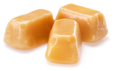 Toffee or candy caramel sweets isolated on white background.