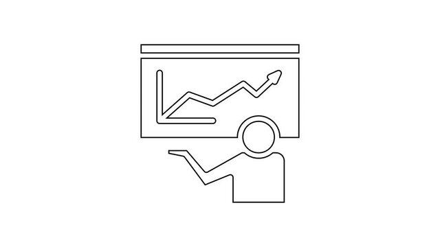 Black line Training, presentation icon isolated on white background. 4K Video motion graphic animation.