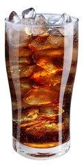 Chilled glass of cola drink with ice cubes isolated on white background. Clipping path.