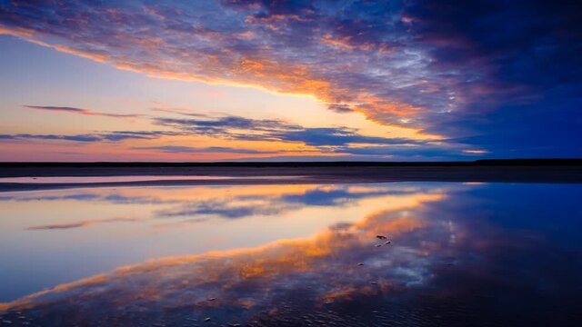 Amazing sunset over the mirror lake timelapse